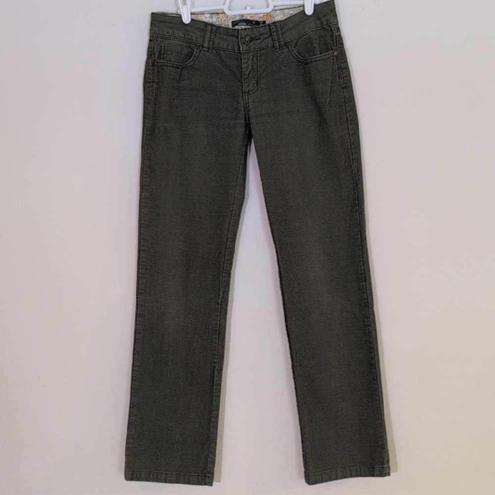 Prana Corduroy Low Rise Straight Leg Olive Green Pants Organic Cotton - Size 4
